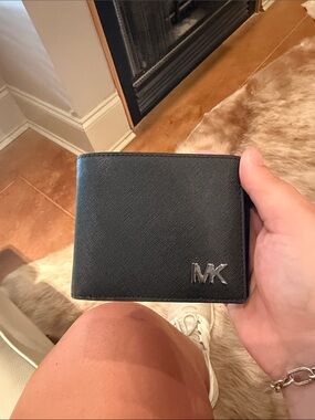 Michael Kors Black Leather Wallet with Silver MK Logo